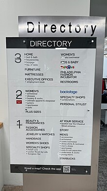 The store directory of Macy's Center City in February 2024 Store Directory, Wanamaker Building, Macy's Center City Philadelphia.jpg