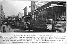 A blockade of streetcars on 23rd Street in 1903, taken from a Vanity Fair magazine article StreetcarsNYC23rdStVanityFair1903.JPG