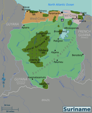 Mapa regionů Surinamu