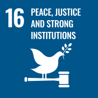 Logo for UN SDG 16; Peace Justice and Strong Institutions