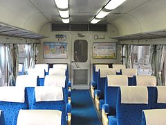 The interior of a Taiwan Railway EMU100 series train.