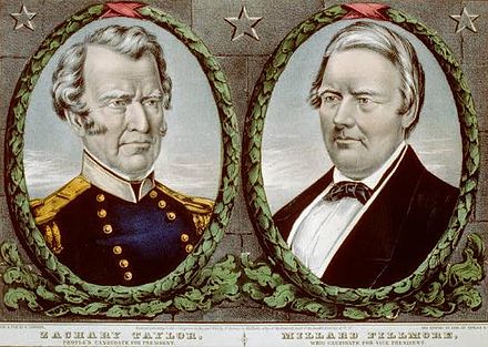 Taylor (left) – Fillmore campaign banner by Nathaniel Currier