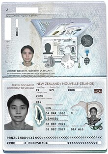 The bio-data page of a New Zealand refugee travel document issued to a Chinese refugee The bio-data page of an New Zealand refugee travel document issued to a Chinese refugee.jpg