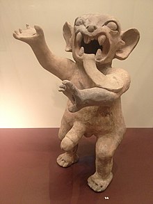 Human-jaguar figurine exhibited in the Israel Museum. Tolita jaguar fertility figure - IMJ B870025 - angle view.jpeg