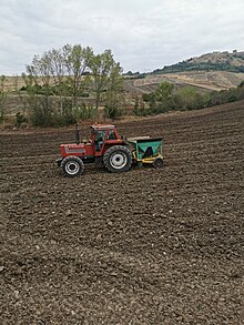 trattore impegnato nella semina di cipolle