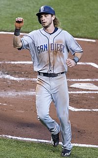 The Braves' Travis Jankowski was CCBL league MVP in 2011 Travis Jankowski on June 21, 2016.jpg