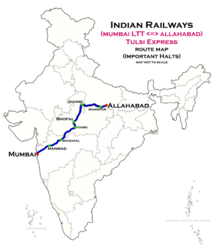 Tulsi Express (Mumbai LTT–Allahabad) peta rute