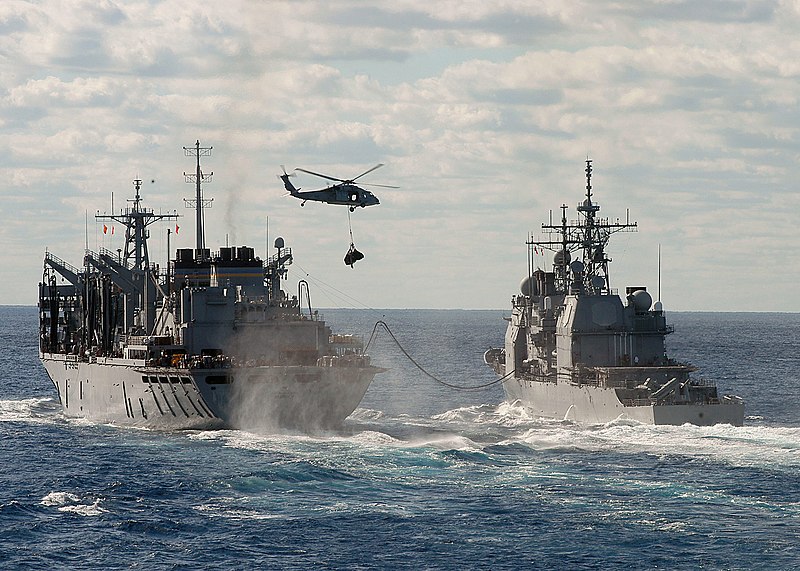 File:US Navy 031121-N-8213G-002 The Military Sealift Command ship USNS Supply (T-AOE 6) conducts a refueling at sea and vertical replenishment at sea.jpg