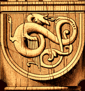 Lindworm or dragon carving at Urnes Stave Church, Norway. UrnesC4 (cropped).png