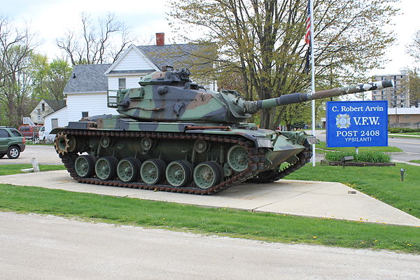 M60 Main Battle Tank on display in front of C. Robert Arvin Post No. 2408, Veterans of Foreign Wars, at Ypsilanti, Michigan (2010)