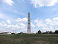 The west side of the Washington Monument in Washington, DC. The monument was scaffolded for repairs caused by an earthquake in 2011.