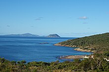 Whalers Beach looking out into King George Sound toward Michaelmas island taken from Vancouver Peninsula Whalerscove.jpg