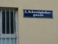 Deutsch: Straßenschild: Schrottgießergasse, 2. Bezirk