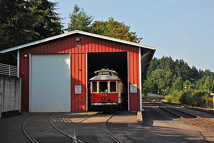 The line's carbarn (maintenance and storage building), located near the Lake Oswego terminus