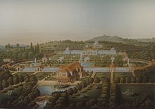 View of Wilhelma circa 1855. The Moorish villa and lakes are clearly visible