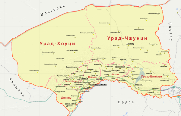 Карта админиситративного деления округа Баян-Нур.