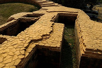 Ancient ruins of guard rooms at Mahasthangarh, a city from 3rd century BC. Photograph: Najmul Huda Licensing: CC-BY-SA-4.0