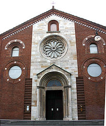 Rebuilt facade of San Giovanni in Conca in the modern Waldensian church of Milan. 0660 - Milano - Facciata chiesa valdese - Foto Giovanni Dall'Orto 5-May-2007.jpg