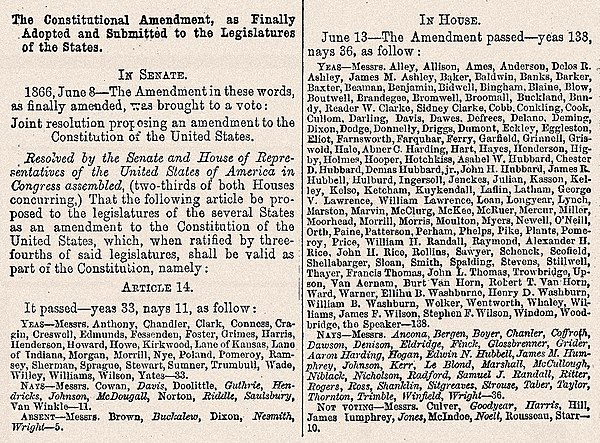 Senate and House votes on the Fourteenth Amendment