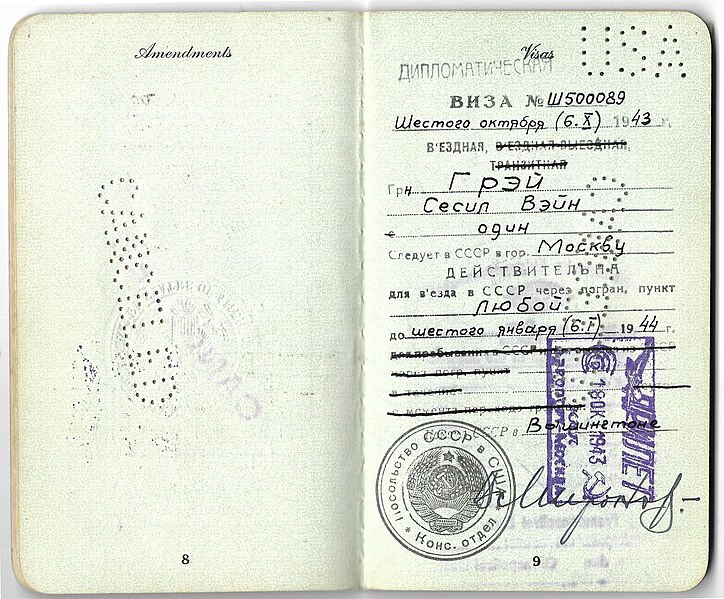 File:1943 Soviet Diplomatic visa issued in the US to attend the Moscow Conference.jpg