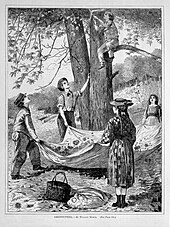 Winslow Homer (American, 1836-1910). Chestnutting, 1870. Wood engraving, Sheet:
.mw-parser-output .frac{white-space:nowrap}.mw-parser-output .frac .num,.mw-parser-output .frac .den{font-size:80%;line-height:0;vertical-align:super}.mw-parser-output .frac .den{vertical-align:sub}.mw-parser-output .sr-only{border:0;clip:rect(0,0,0,0);clip-path:polygon(0px 0px,0px 0px,0px 0px);height:1px;margin:-1px;overflow:hidden;padding:0;position:absolute;width:1px}
11+3/4 x
8+3/4 in. (29.8 x 22.2 cm). Brooklyn Museum, Gift of Harvey Isbitts, 1998.105.157 1998.105.157 bw-General Use.jpg