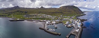 Aerial panorama of the town in 2017