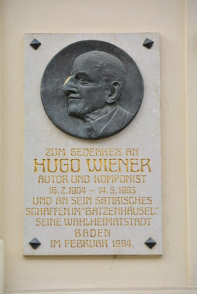 File:2016-03-05 GuentherZ (103) Baden Pfarrgasse009 Gedenktafel Hugo Wiener.JPG