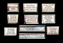 Warning labels on cigarette packs in St. Maarten, the Dutch West Indies (February 2019) 20190210 Warnings re smoking - St Maarten.png