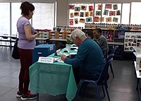 Voting in the election day in a polling station in HaBiluyim Primary School in Ramat Gan. 20190409 091600 Polling station in Israel (cropped).jpg