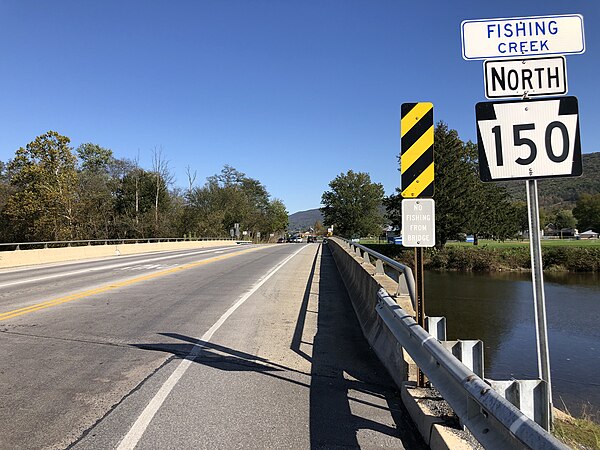 PA 150 northbound crossing Fishing Creek on the border of Mill Hall and Bald Eagle Township