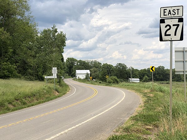 PA 27 eastbound past PA 427 in Troy Township