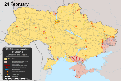 Animated map of the Russian invasion from 24 February to 7 April 2022 2022 Russian Invasion of Ukraine Phase 1 animated.gif
