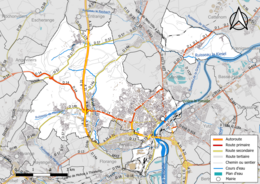 Réseaux hydrographique et routier de Thionville.