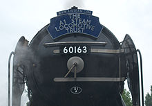 The A1 Trust headboard, locomotive number 60163 and shed code 51 A