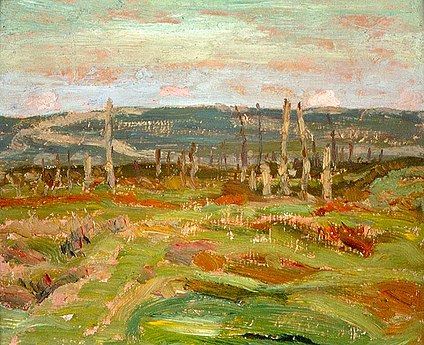 La crête de Vimy vue de la vallée de Souchez, 1917, Musée canadien de la guerre, Ottawa, Ontario