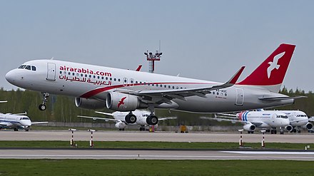 An Air Arabia Airbus A320 in the former livery