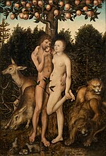Миниатюра для Файл:Adam and Eve by the Workshop of Lucas Cranach (I). Östergötlands museum.jpg