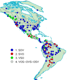 A map classifying the languages by word order America lang.png