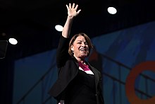 Klobuchar speaking to the California Democratic Party State Convention in June 2019. Amy Klobuchar (48017200133).jpg