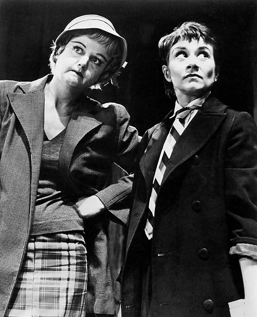 Angela Lansbury (left) as Helen with Joan Plowright (right) as Jo in the original Broadway production of A Taste of Honey