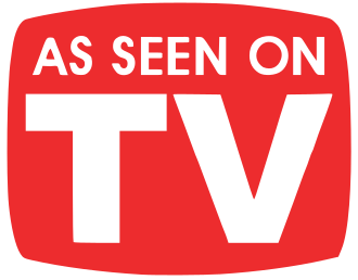 A red logo with white text that says 'As seen on TV'