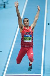 Ashton Eaton competing in the long jump. Ashton Eaton LJ Sopot 2014.jpg