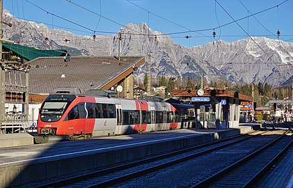 A train to Innsbruck, Seefeld in Tirol station, mountains: Dreitorspitzen