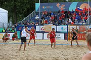 Deutsch: Beachhandball Europameisterschaften 2019 (Beach handball Euro); Tag 6: 7. Juli 2019 – Spiel um Platz Drei, Männer, Ungarn-Russland 2:0 (26:20, 23:22) English: Beach handball Euro; Day 6: 7 July 2019 – Men's Bronze Medal Match – Hungary-Russia 2:0 (26:20, 23:22)