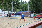 Deutsch: Beachhandball Europameisterschaften 2019 (Beach handball Euro); Tag 3: 4. Juli 2019 – Männer, Platzierungsrunde Gruppe IV, Rumänien-Portugal 2:0 (15:14, 25:24) English: Beach handball Euro; Day 3: 4 July 2019 – Men Consolation Round Group IV – Romania-Portugal 2:0 (15:14, 25:24)