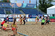 Deutsch: Beachhandball Europameisterschaften 2019 (Beach handball Euro); Tag 5: 6. Juli 2019 – Frauen, Platzierungsspiel für die Ränge 9–12, Deutschland-Polen 2:1 (22:23, 19:16, 7:6) English: Beach handball Euro; Day 5: 6 July 2019 – Placement Match/Cross Match for rank 9–12 Women – Germany-Poland 2:1 (22:23, 19:16, 7:6)