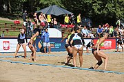 Deutsch: Beachhandball Europameisterschaften 2019 (Beach handball Euro); Tag 1: 2. Juli 2019 – Frauen, Vorrunde Gruppe C, Italien-Griechenland 0:2 (16:28, 10:13) English: Beach handball Euro; Day 1: 2 July 2019 – Women Preliminary Round Group C – Italy-Greece 0:2 (16:28, 10:13)