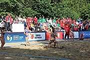 Deutsch: Beachhandball Europameisterschaften 2019 (Beach handball Euro); Tag 4: 5. Juli 2019 – Frauen, Viertelfinale, Spanien-Ungarn 1:2 (14:16, 26:16, 2:5) English: Beach handball Euro; Day 4: 5 July 2019 – Quarter Final Women – Spain-Hungary 1:2 (14:16, 26:16, 2:5)