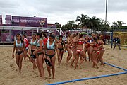 Deutsch: Beachhandball bei den Olympischen Jugendspielen 2018; Tag 5, 10. November 2018; Mädchen, Hauptrunde - Ungarn-Paraguay 2:0 English: Beach handball at the 2018 Summer Youth Olympics at 11 October 2018 – Girls Main Round – Hungary-Paraguay 2:0