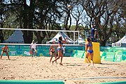 Deutsch: Beachvolleyball bei den Olympischen Jugendspielen 2018; Tag 8, 14. Oktober 2018; Mädchen, Achtelfinale – Mexiko-China 0:2 (15–21/16–21) English: Beach volleyball at the 2018 Summer Youth Olympics at 14 October 2018 – Girls Round of 16 – Mexico-China 0:2 (15–21/16–21)